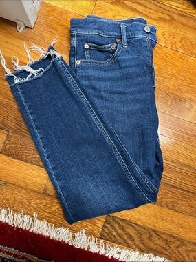 GAP Dark Blue High-Rise Jeans with Frayed Hem